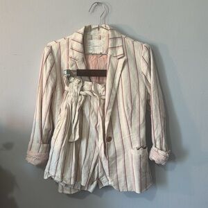Anthropologie Edisto Striped Set - Blazer and Shorts with Pink Accents